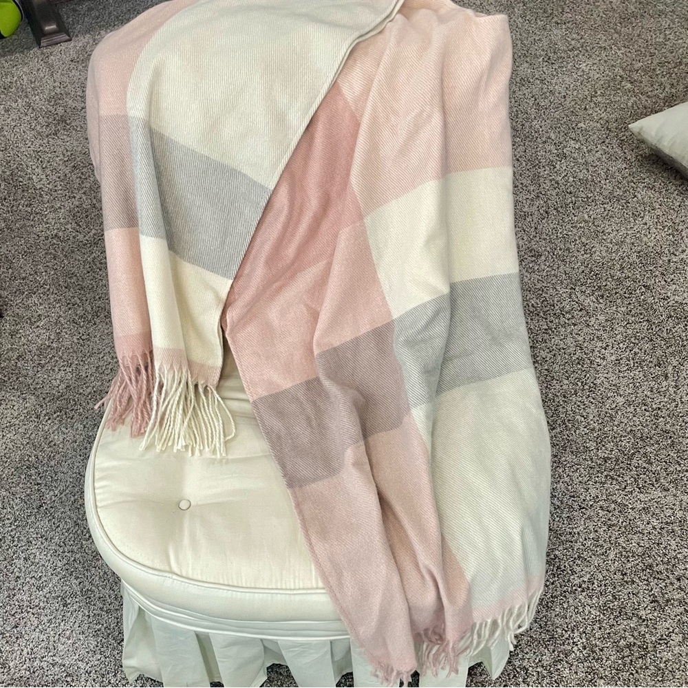 Cozy Pastel Plaid shawl.
